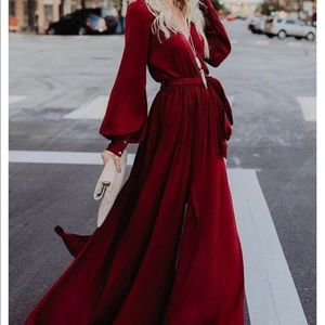 Belted maxi dress in red